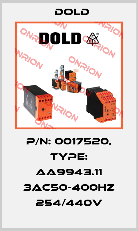 p/n: 0017520, Type: AA9943.11 3AC50-400HZ 254/440V Dold