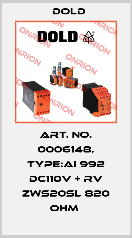 Art. No. 0006148, Type:AI 992 DC110V + RV ZWS20SL 820 OHM  Dold