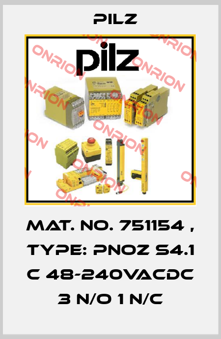 Mat. No. 751154 , Type: PNOZ s4.1 C 48-240VACDC 3 n/o 1 n/c Pilz