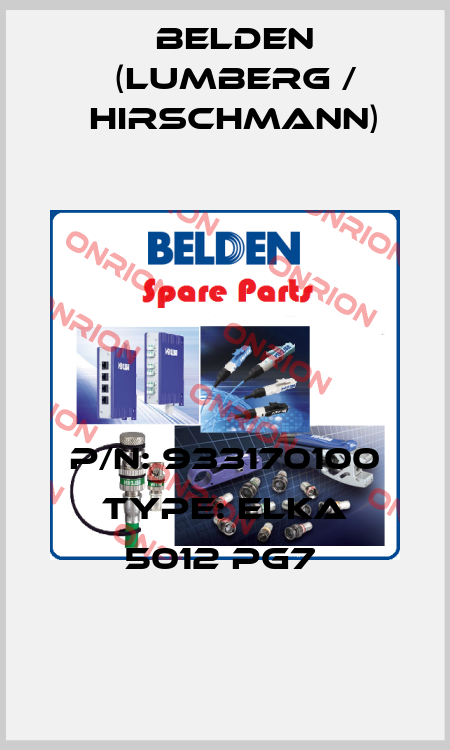 P/N: 933170100 Type: ELKA 5012 PG7  Belden (Lumberg / Hirschmann)