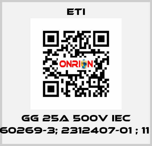 GG 25A 500V IEC 60269-3; 2312407-01 ; 11  Eti