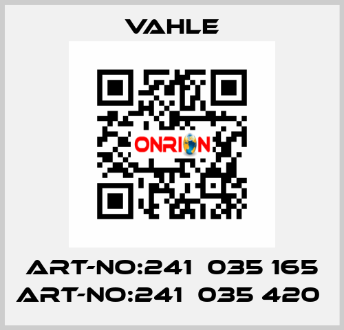 art-NO:241  035 165 art-NO:241  035 420  Vahle