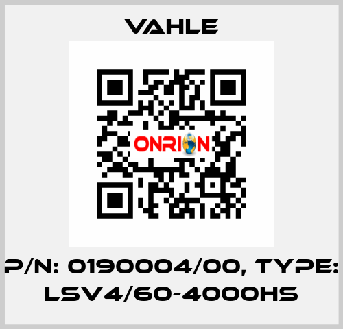 P/n: 0190004/00, Type: LSV4/60-4000HS Vahle