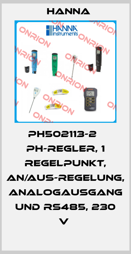 PH502113-2   PH-REGLER, 1 REGELPUNKT, AN/AUS-REGELUNG, ANALOGAUSGANG UND RS485, 230 V  Hanna