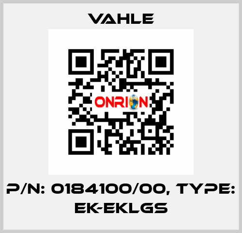 P/n: 0184100/00, Type: EK-EKLGS Vahle