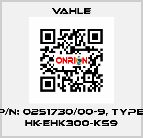 P/n: 0251730/00-9, Type: HK-EHK300-KS9 Vahle