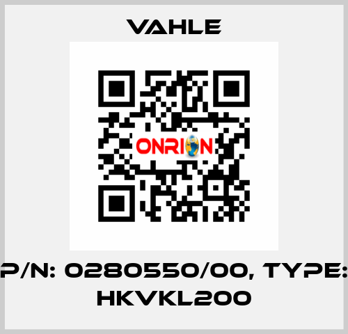 P/n: 0280550/00, Type: HKVKL200 Vahle