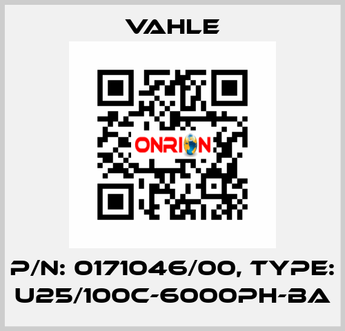 P/n: 0171046/00, Type: U25/100C-6000PH-BA Vahle