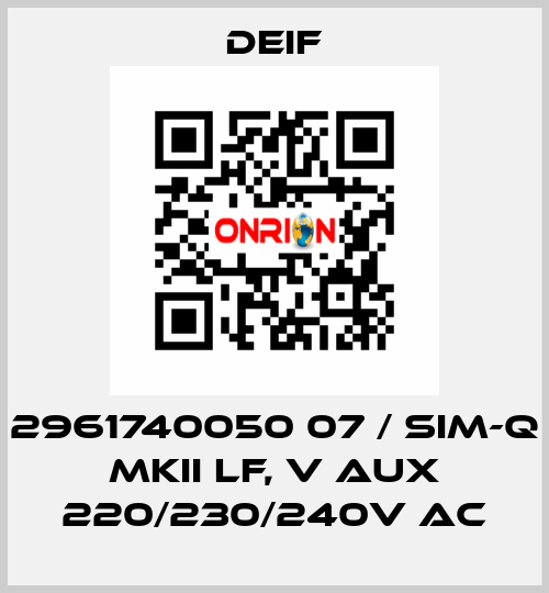 2961740050 07 / SIM-Q MKII LF, V aux 220/230/240V AC Deif