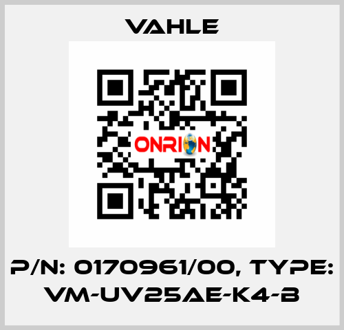 P/n: 0170961/00, Type: VM-UV25AE-K4-B Vahle