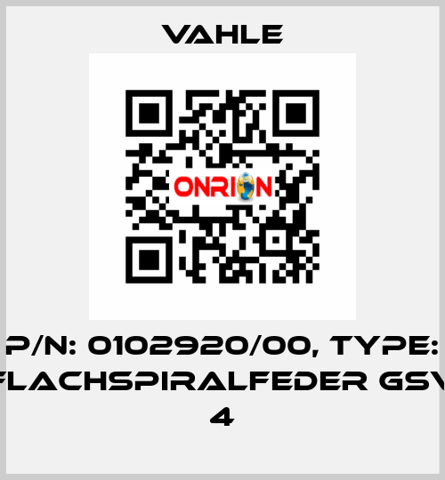 P/n: 0102920/00, Type: FLACHSPIRALFEDER GSV 4 Vahle