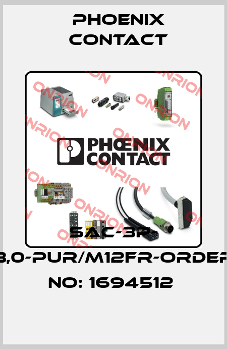 SAC-3P- 3,0-PUR/M12FR-ORDER NO: 1694512  Phoenix Contact