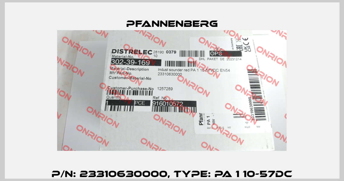 P/N: 23310630000, Type: PA 1 10-57DC Pfannenberg
