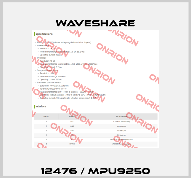 12476 / MPU9250 Waveshare
