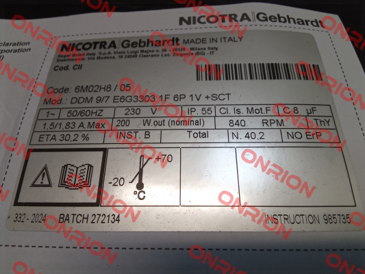 6M02H8    DDM 9/7 E6G3303 1F 6P 1V +SCT RPM - Motori elettrici