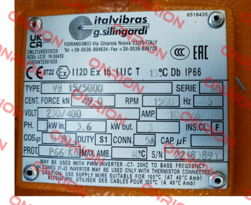 VB 15/5000, 230/400 V, 50 Hz, 1500 1/min Italvibras