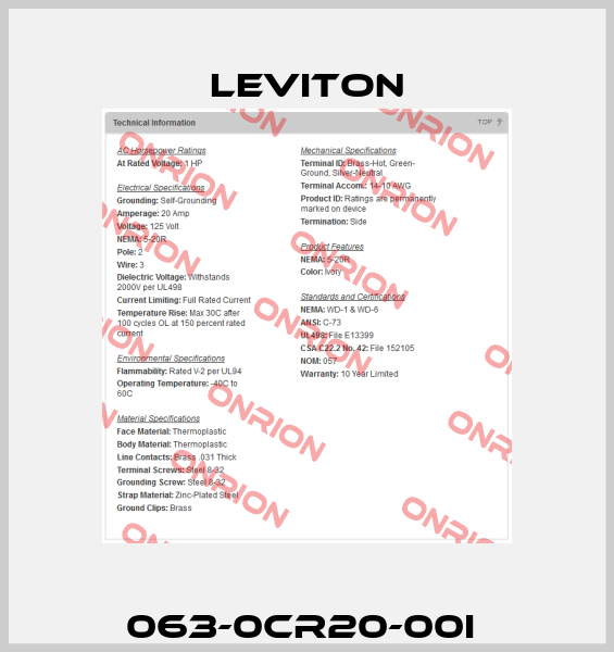 063-0CR20-00I  Leviton