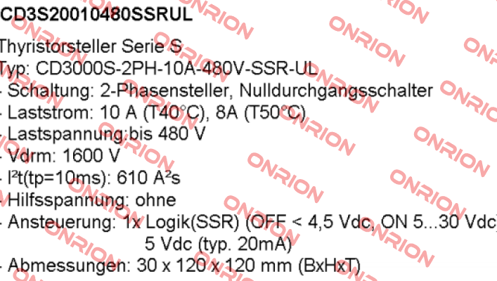 Typ: CD3000S-2PH-10A-480V-SSR-UL CD AUTOMATION