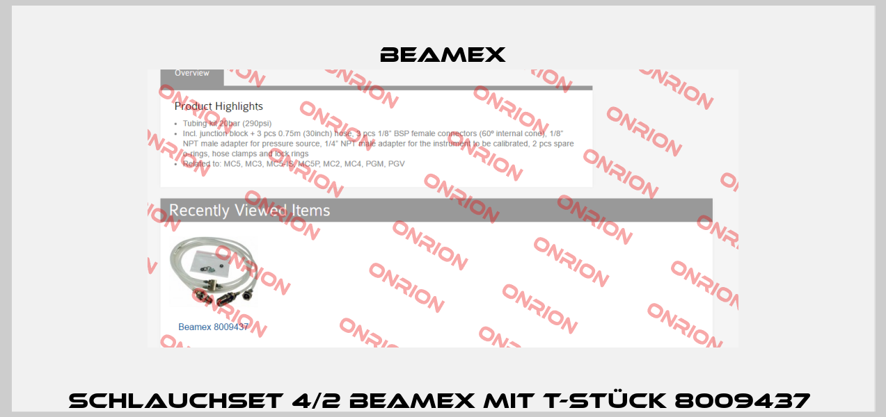 Schlauchset 4/2 Beamex mit T-Stück 8009437  Beamex